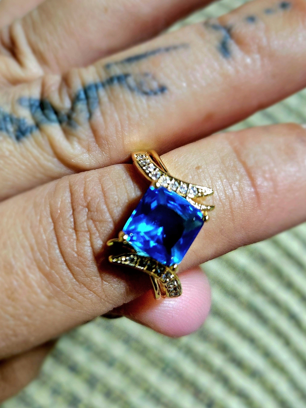 18k Gold Filled Blue Cubic Zirconia Ring